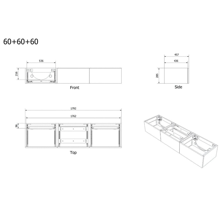 Vikingbad MIE DEMI Trend Servantskap Mål: B180xH46xD29 cm (3x60)