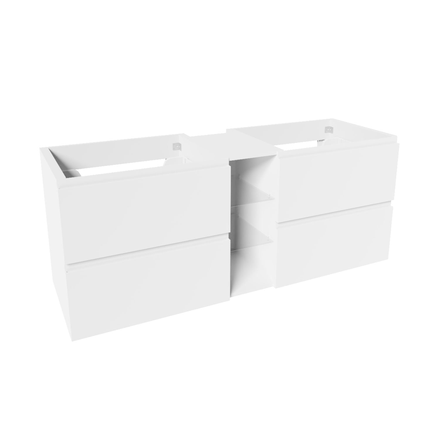 VikingBad MIE FINGERGREP DBL Servantskap åpen glasshylle Hvit høyglans / 140cm dobbel VikingBad Servantskap VB-114543