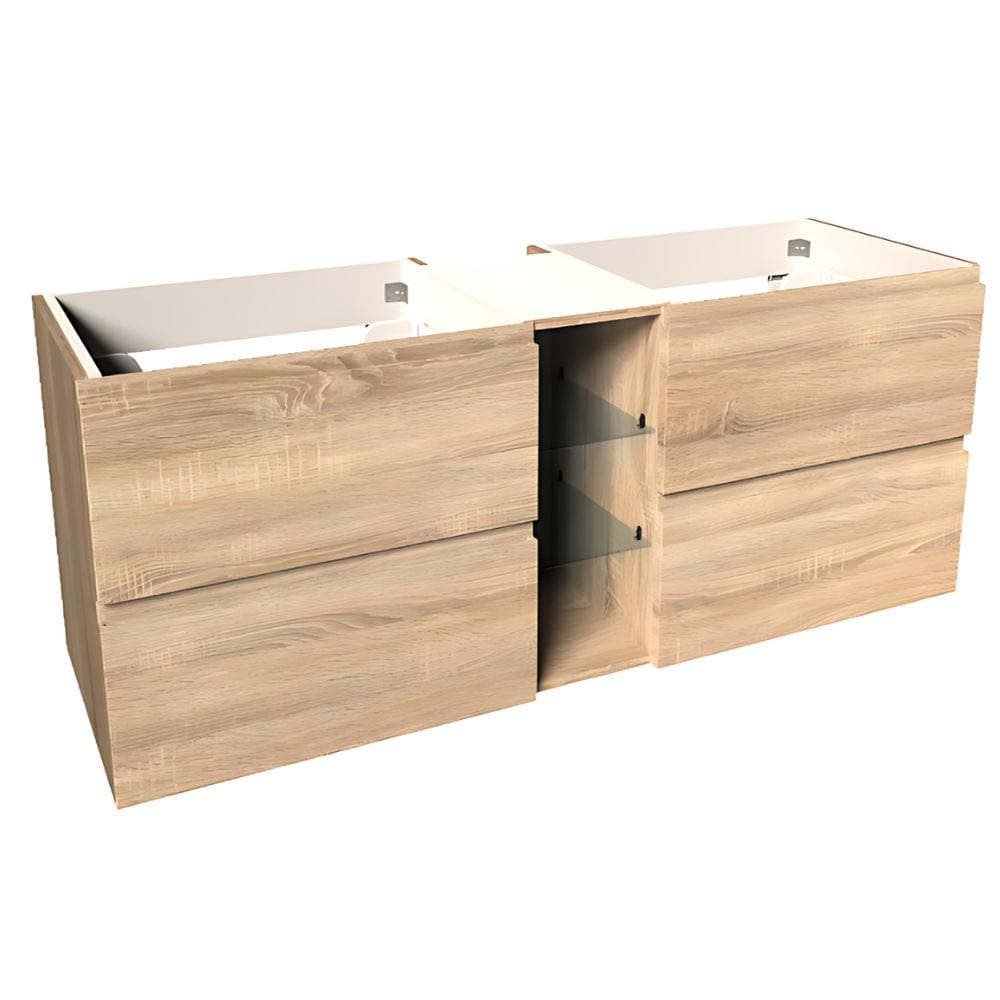 VikingBad MIE FINGERGREP DBL Servantskap åpen glasshylle Lys eik / 140cm dobbel VikingBad Servantskap VB-114547