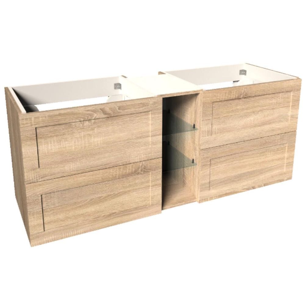 VikingBad MIE RAMME Servantskap åpen glasshylle Lys eik / 140cm dobbel VikingBad Servantskap VB-114528