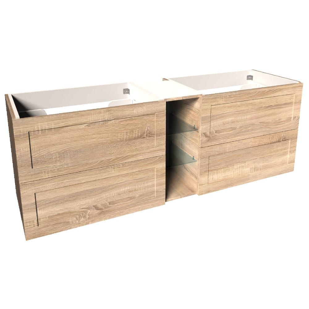 VikingBad MIE RAMME Servantskap åpen glasshylle Lys eik / 160cm dobbel VikingBad Servantskap VB-114533