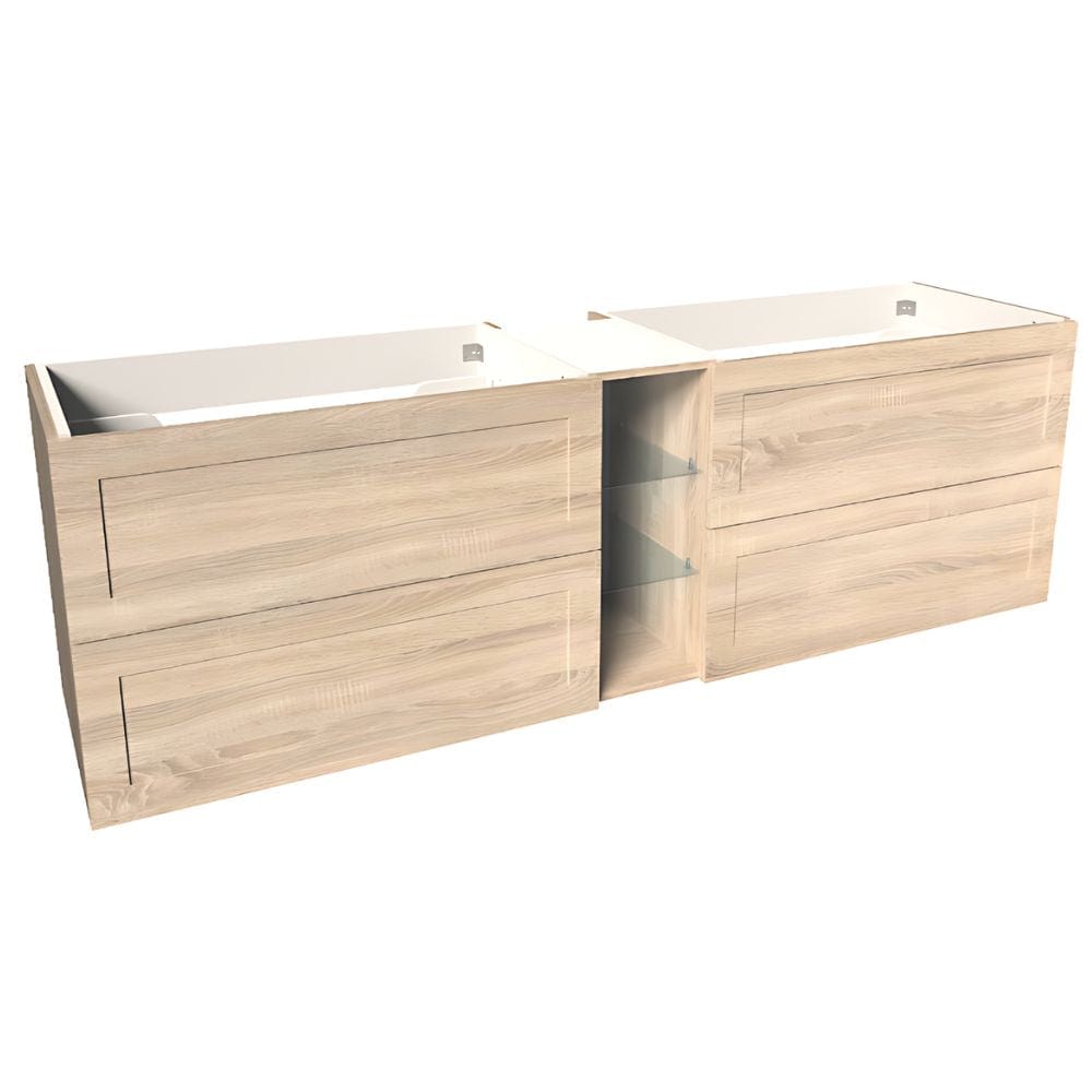 VikingBad MIE RAMME Servantskap åpen glasshylle Lys eik / 180cm dobbel VikingBad Servantskap VB-114537