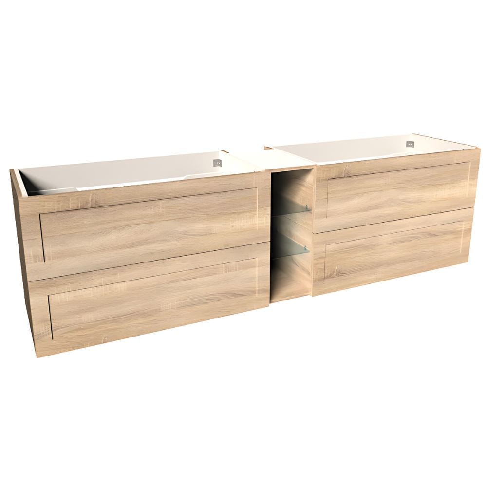 VikingBad MIE RAMME Servantskap åpen glasshylle Lys eik / 200cm dobbel VikingBad Servantskap VB-114541