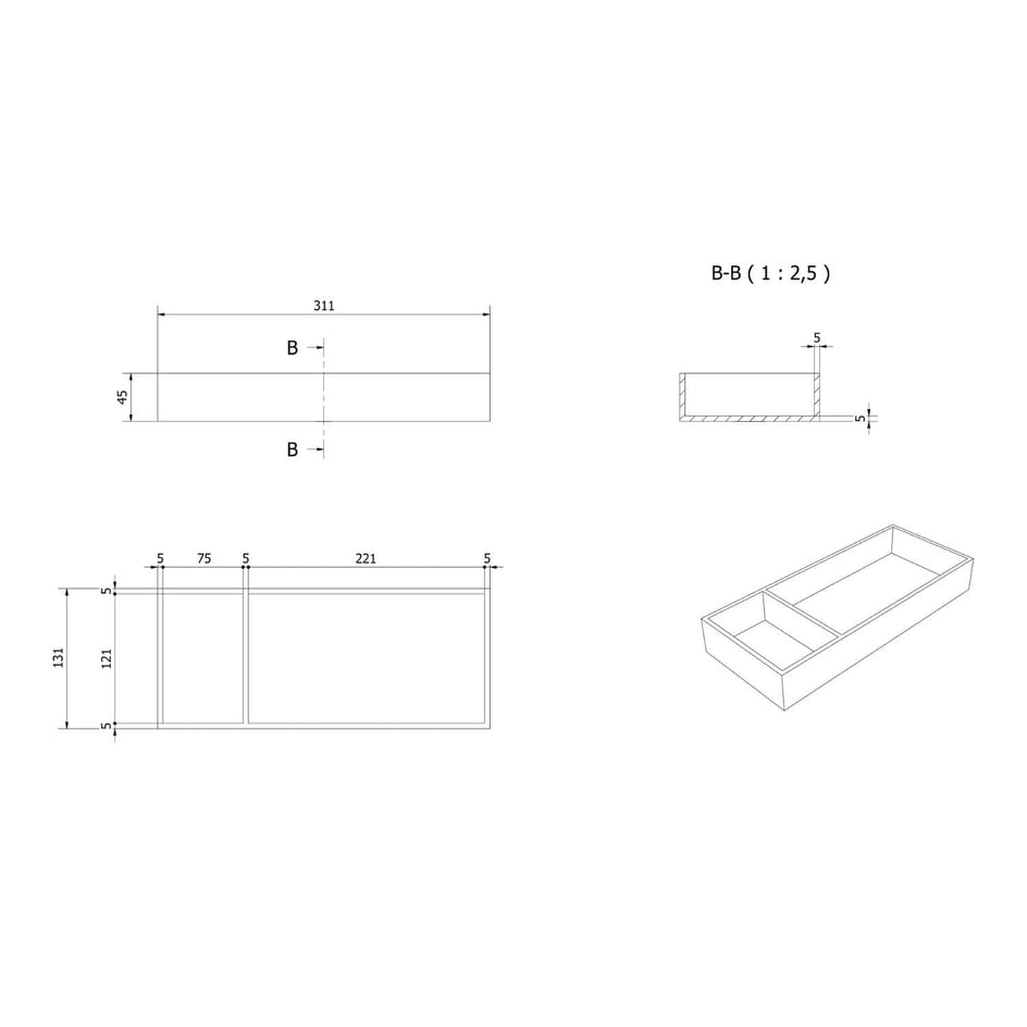 VikingBad MIE Skuffeinnredning - Innsats 13cm Valnøtt / 13cm VikingBad Tilbehør baderomsinnredning VB-022163-01