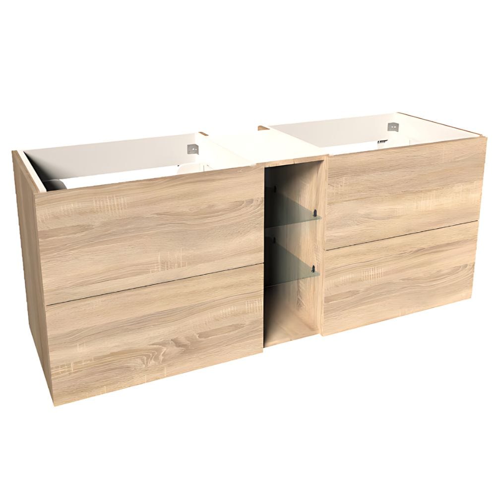 VikingBad MIE SLETT Servantskap åpen glasshylle Lys eik / 140cm dobbel VikingBad Servantskap VB-114561