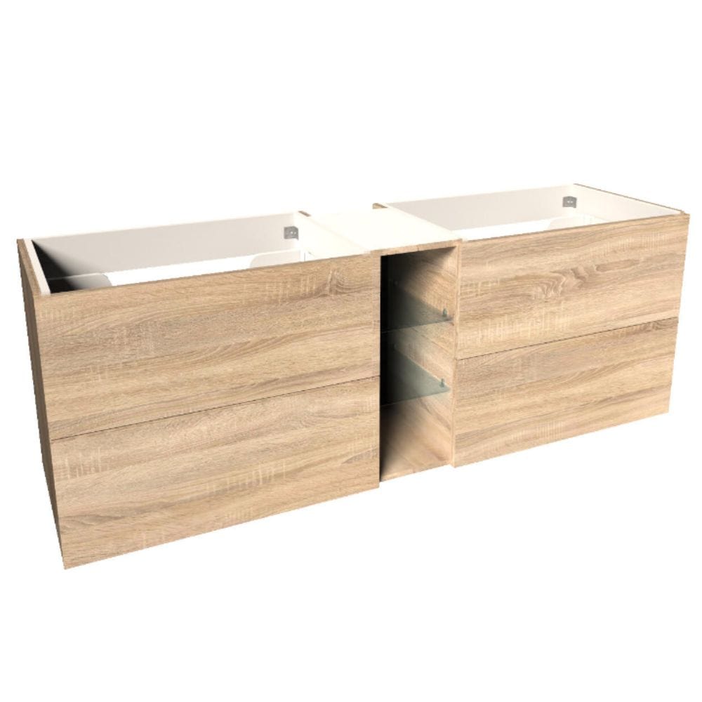 VikingBad MIE SLETT Servantskap åpen glasshylle Lys eik / 160cm dobbel VikingBad Servantskap VB-114567