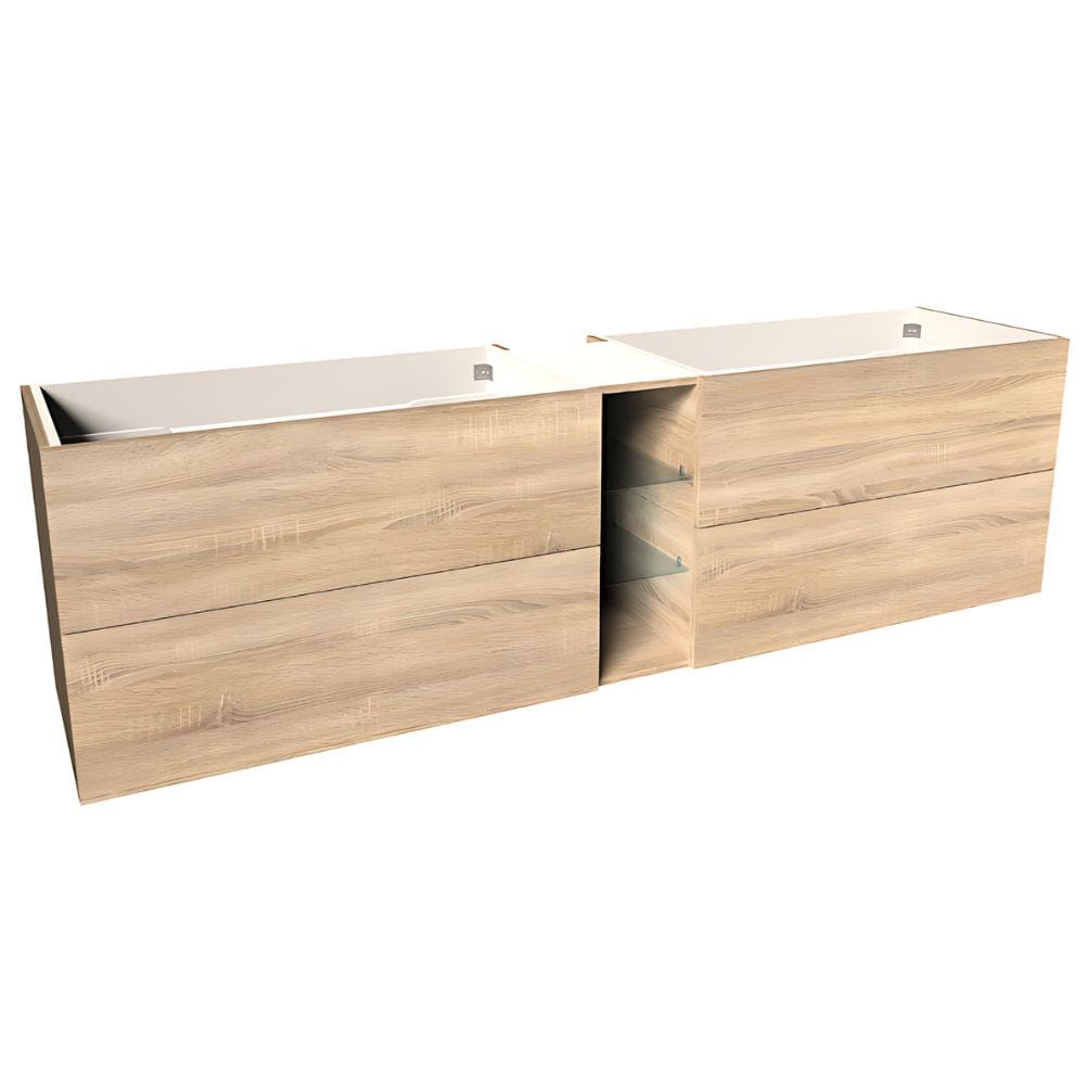 VikingBad MIE SLETT Servantskap åpen glasshylle Lys eik / 200cm dobbel VikingBad Servantskap VB-114579