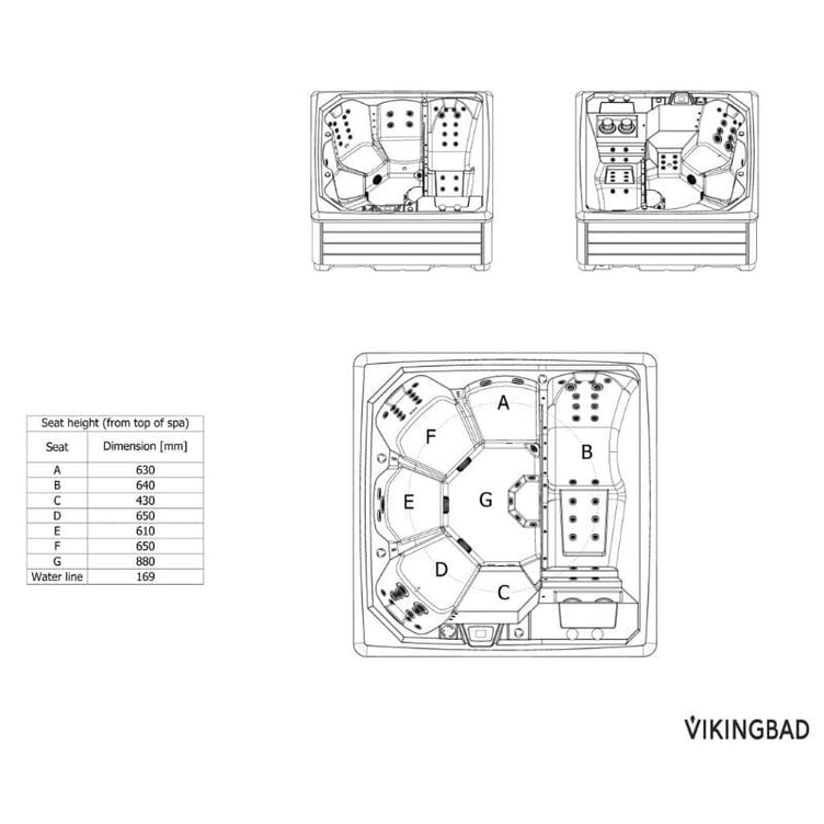 VikingBad Morild Utendørs Spa Sterling Silver/Grå - FRP lokk og bluetooth stereo
