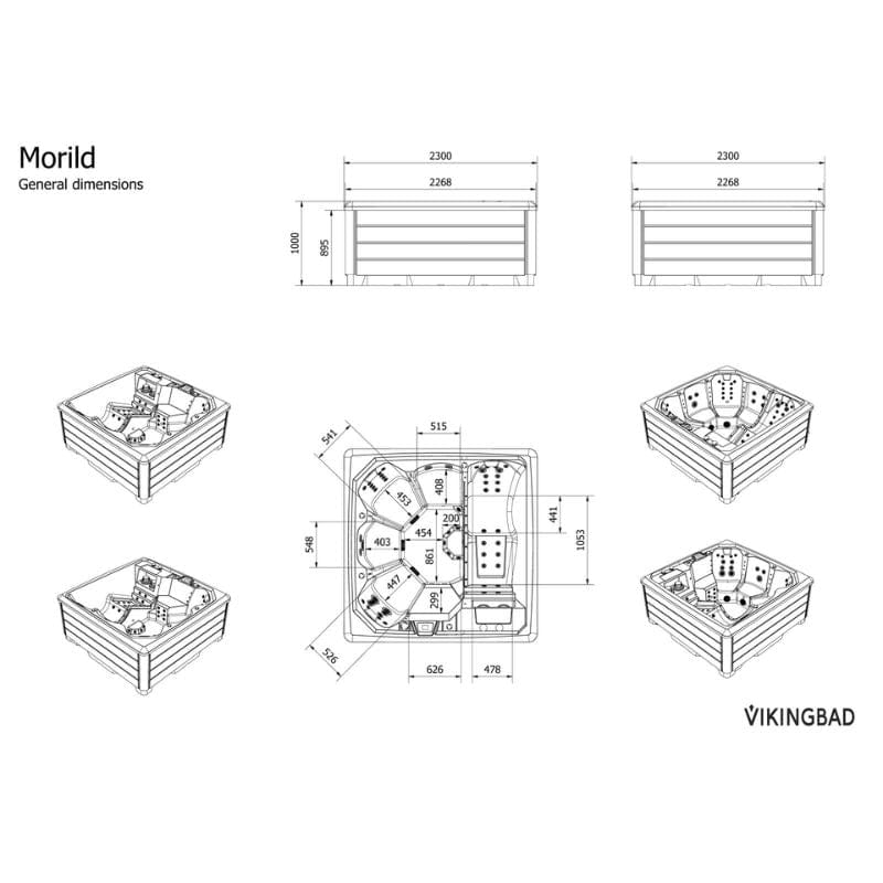VikingBad Morild Utendørs Spa Sterling Silver/Grå - FRP lokk og bluetooth stereo VikingBad Utendørs boblebad VB-113936