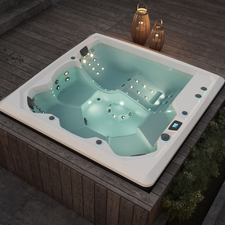 Vikingbad Morild Utendørs Spa Sterling Silver/Grå - FRP lokk og bluetooth stereo