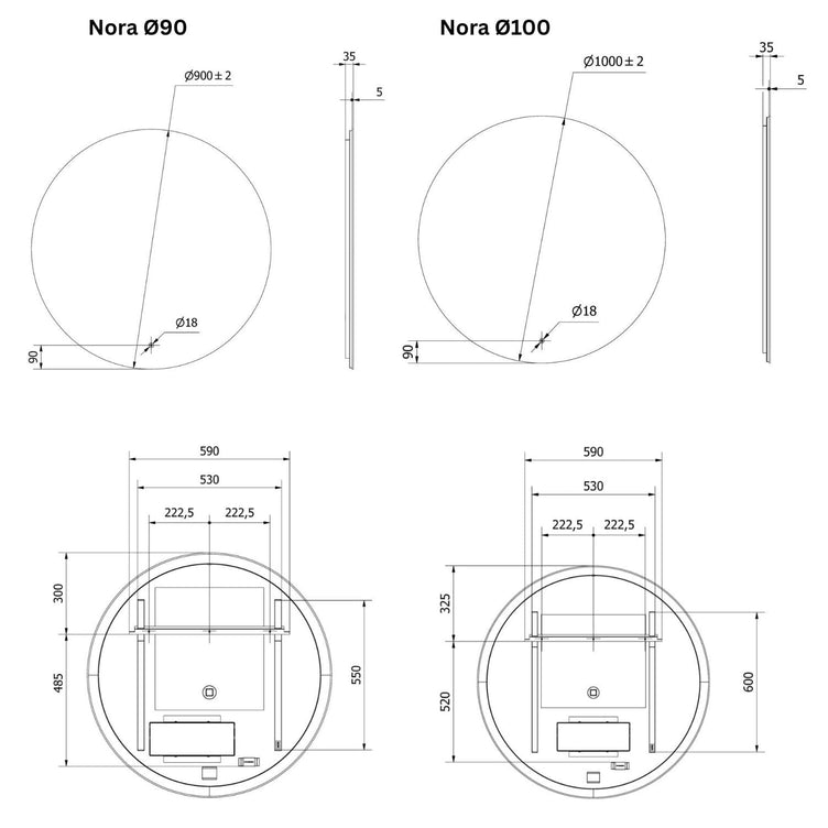 VikingBad Nora Speil med LED Lys