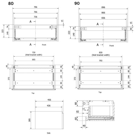 Vikingbad MIE DEMI Trend Sideskap Mål: B(60-90)xH46xD29 cm