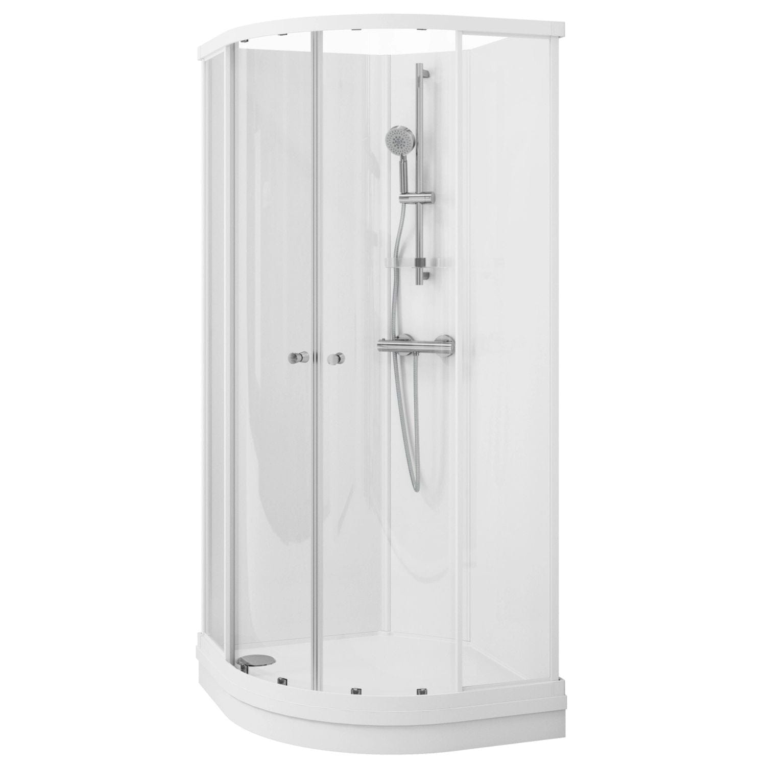 VikingBad SOFIA Dusjkabinett Buet Basic - Støpemarmor Bunnkar Hvit matt / 80x80cm / Hvit glass VikingBad Dusjkabinett VB-115584