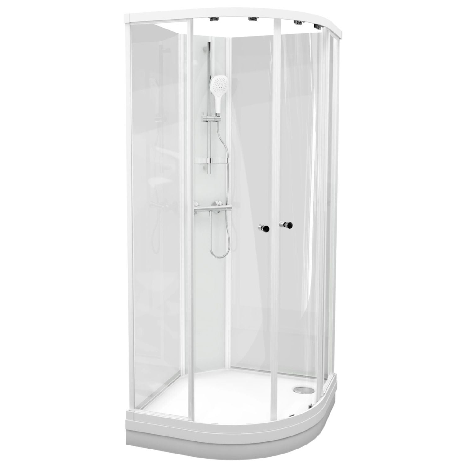 VikingBad SOFIA Dusjkabinett Buet Basic - Støpemarmor Bunnkar Hvit matt / 80x80cm / Klart glass VikingBad Dusjkabinett VB-115593