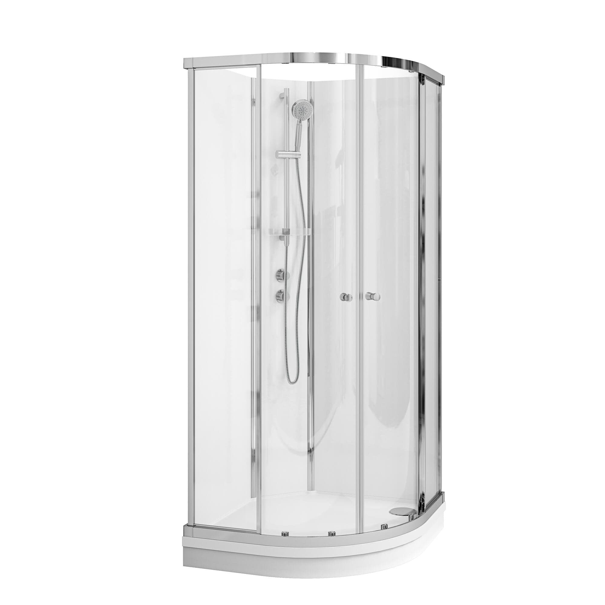 VikingBad Sofia Dusjkabinett Buet H210cm, Hvite Bakvegger Sølv / Standard / 80x80cm VikingBad Dusjkabinett VB-113443