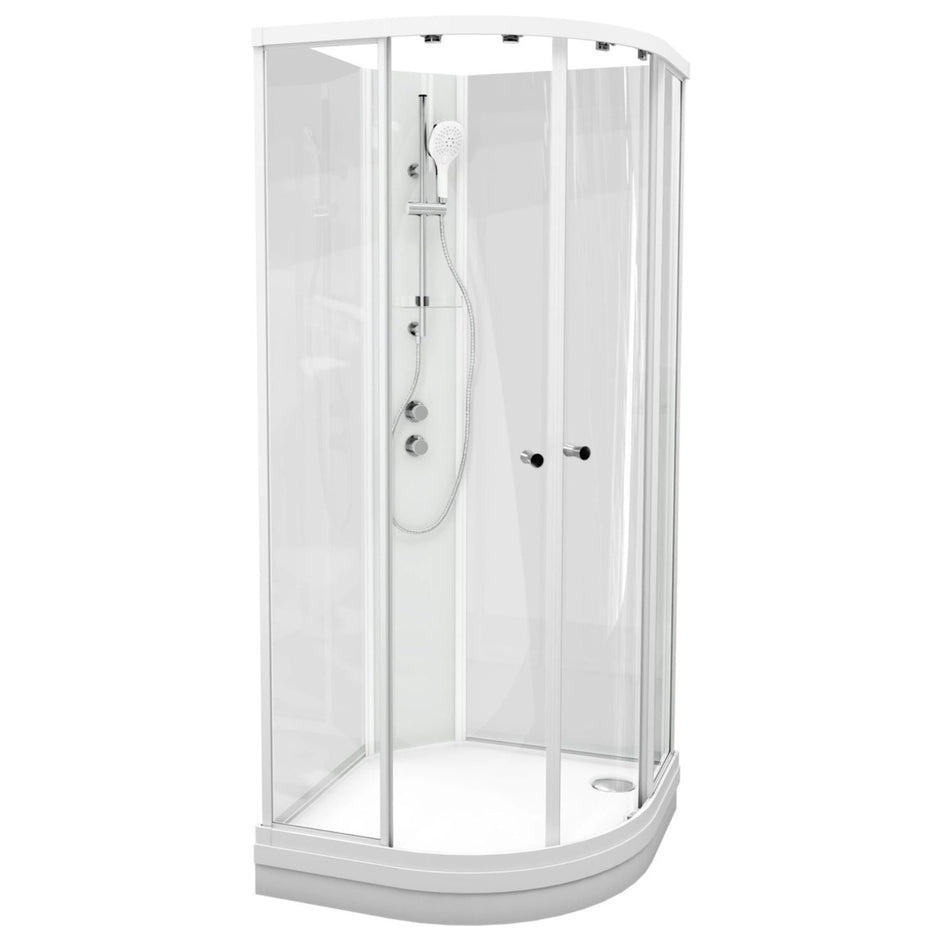 VikingBad Sofia Dusjkabinett Buet - Klare Bakvegger Hvit matt / Basic / 70x90cm høyre VikingBad Dusjkabinett VB-115567