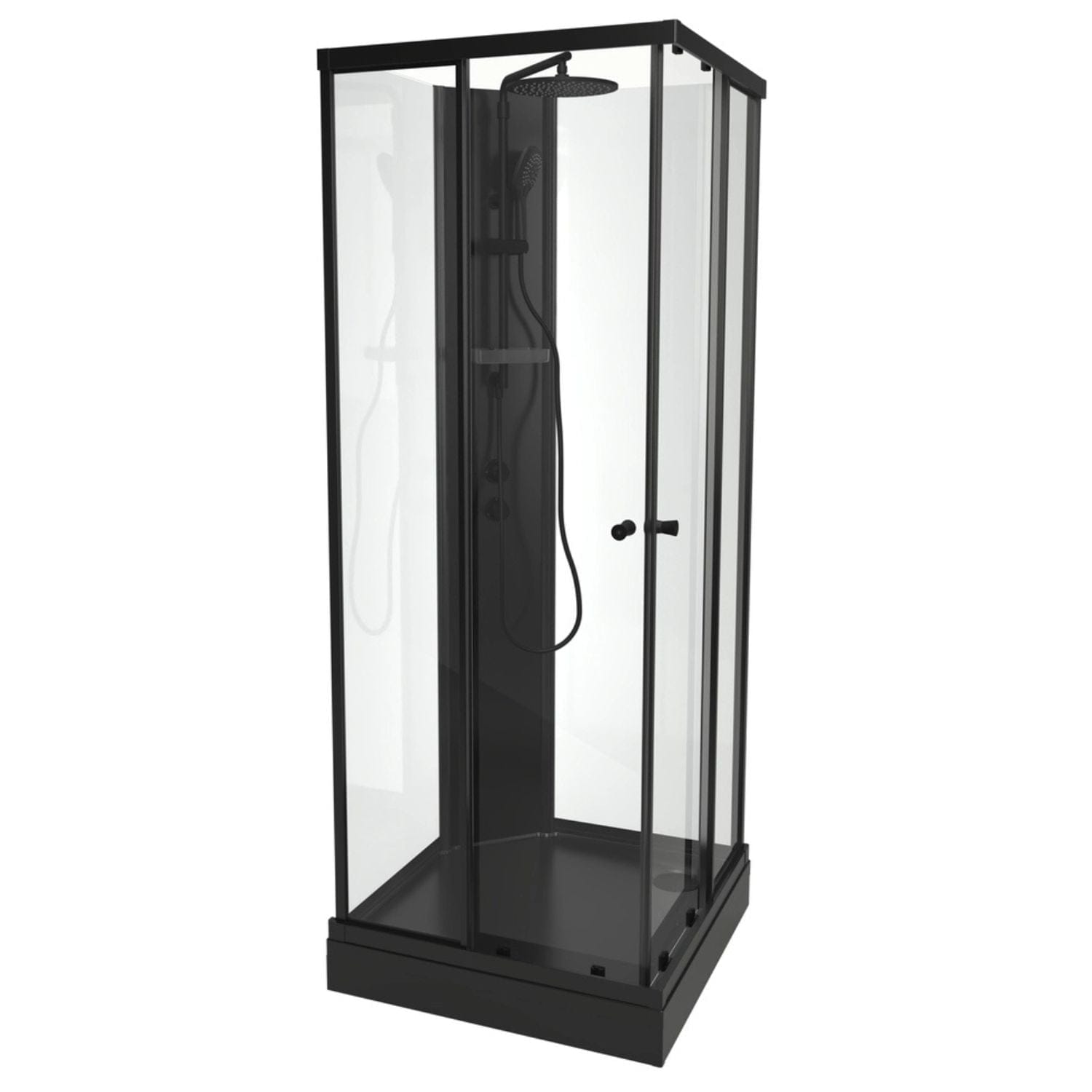 VikingBad SOFIA Rett Pluss Dusjkabinett - svart søyle Svart matt / 90x90cm / Klart glass VikingBad Dusjkabinett VB-117810