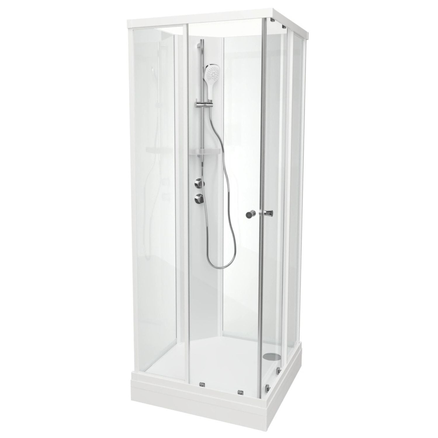 VikingBad SOFIA Rett std Dusjkabinett - Lav Hvit matt / 80x80cm / Hvit glass VikingBad Dusjkabinett VB-117796