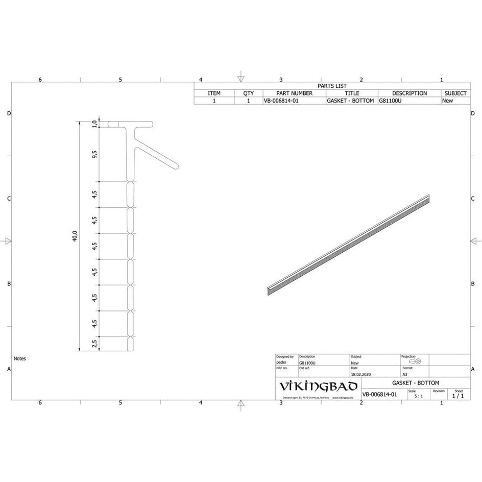 VikingBad Subbelist Liam Laminert PVC H40mm Rivbar - B100cm VikingBad Reservedel dusj