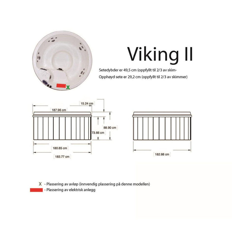 VikingSpa Viking II Perlehvit/Grått - Grått FRP lokk, LED & rustfri dyser VikingBad Utendørs boblebad VB-111118