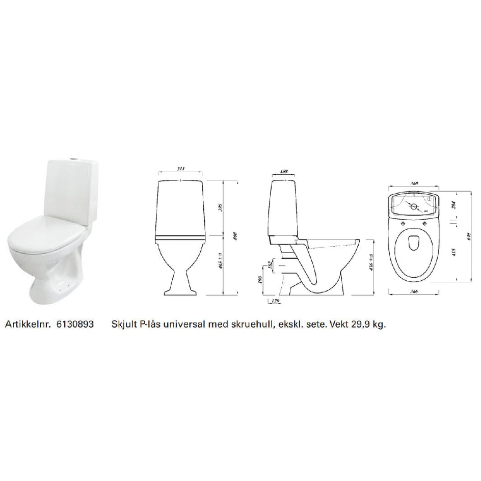 A-collection A4 Toalett Universalavløp P-lås - avløp til vegg/gulv Hvit A-collection Gulvstående toalett AH-6130893