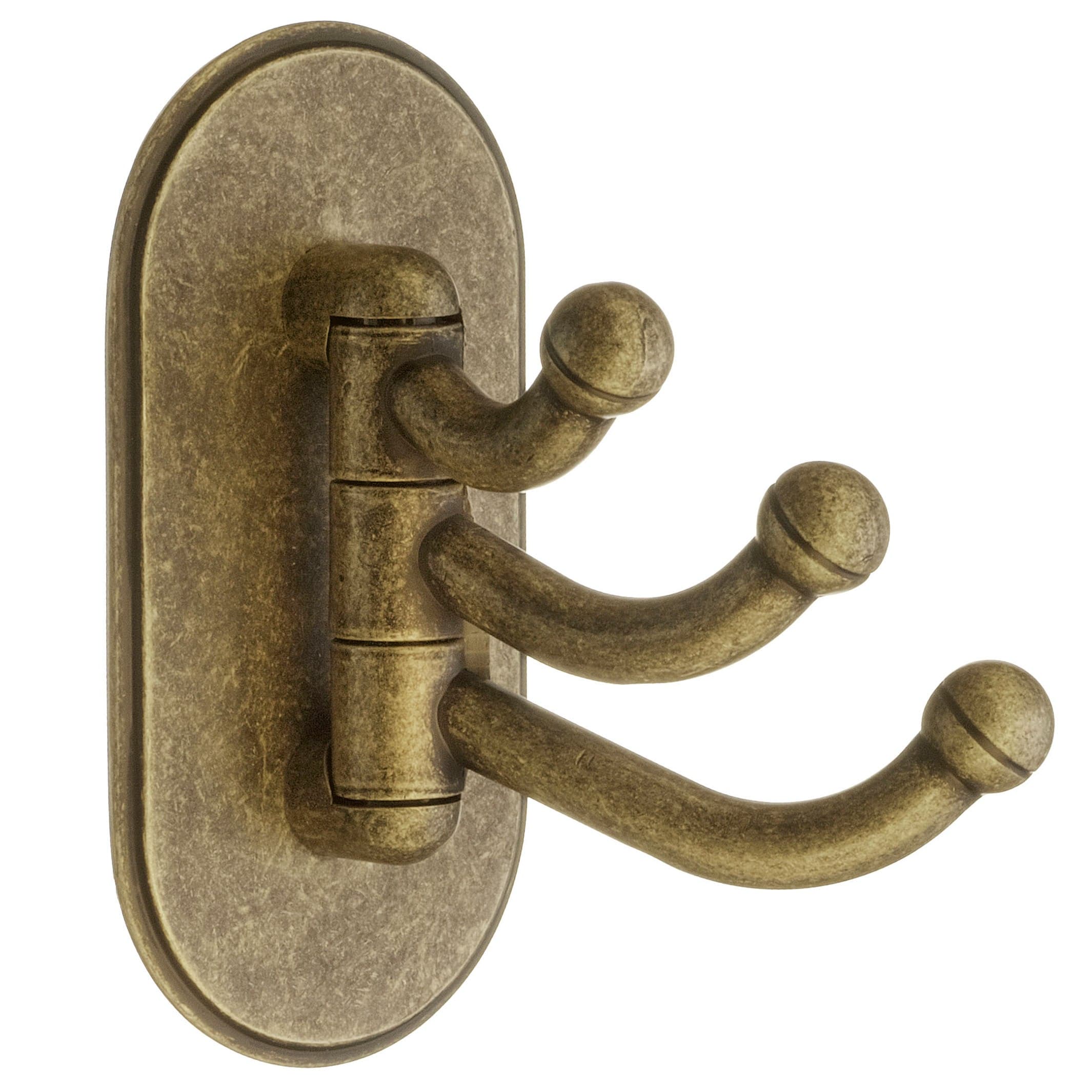 Beslagsboden Svingbar Trippelkrok 1123 - selvklebende Antikk messing Beslagsboden Knagger SM-BA1123