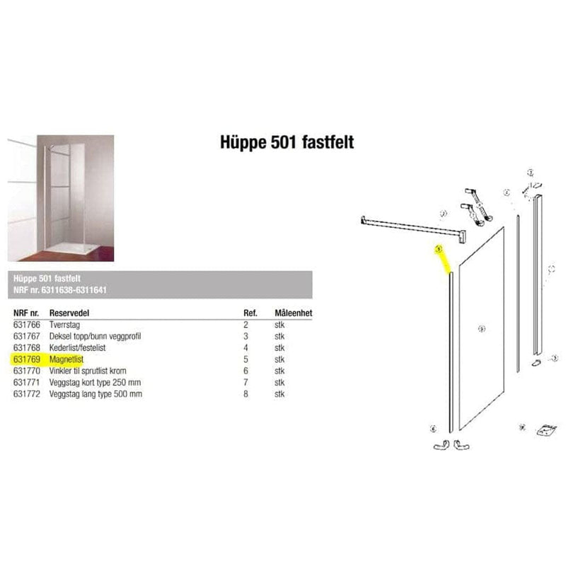 Magnetlist for Huppe Design Fastfelt Huppe Reservedel dusj BD-631769