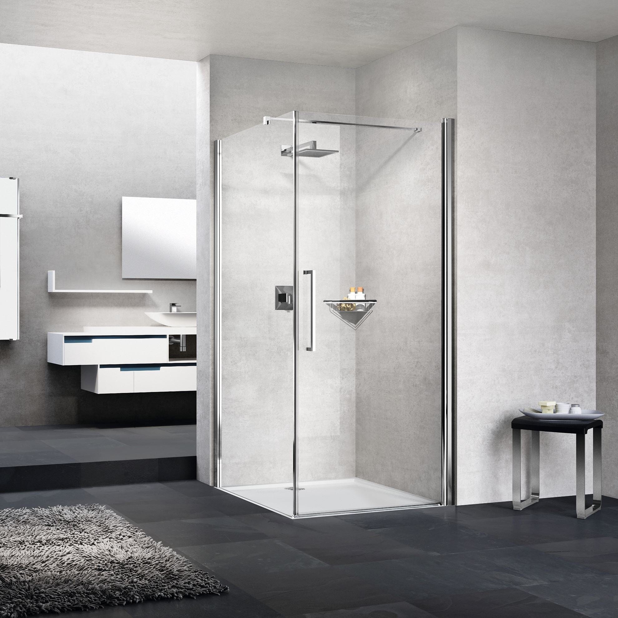 Novellini Young 2.0 Fastvegg 80-100cm Krom / 80cm / Klart glass Novellini Dusjvegg KO-600300080