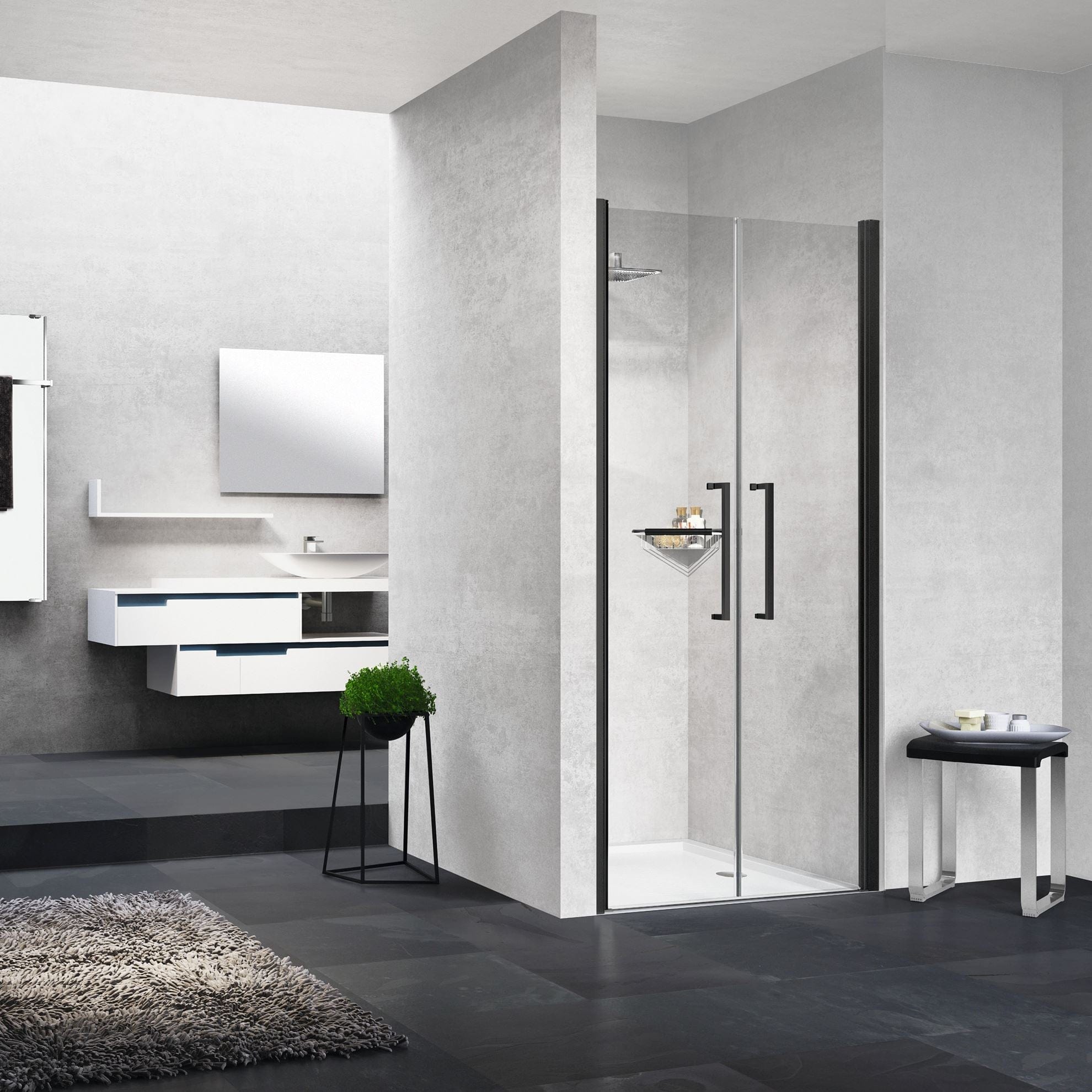 Novellini Young 2.0 Saloondør 80-100cm Svart matt / 80cm / Klart glass Novellini Dusjnisje KO-600404080