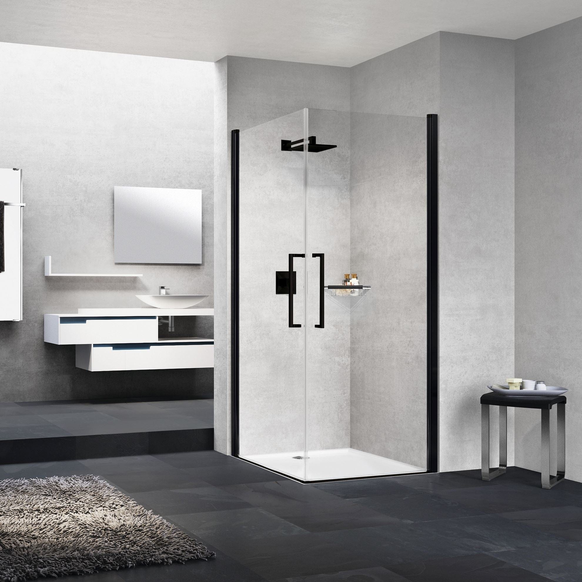 Novellini Young Slagdør 80-100cm - pris pr stk Svart matt / 80cm / Klart glass Novellini Dusjdør KO-600104080