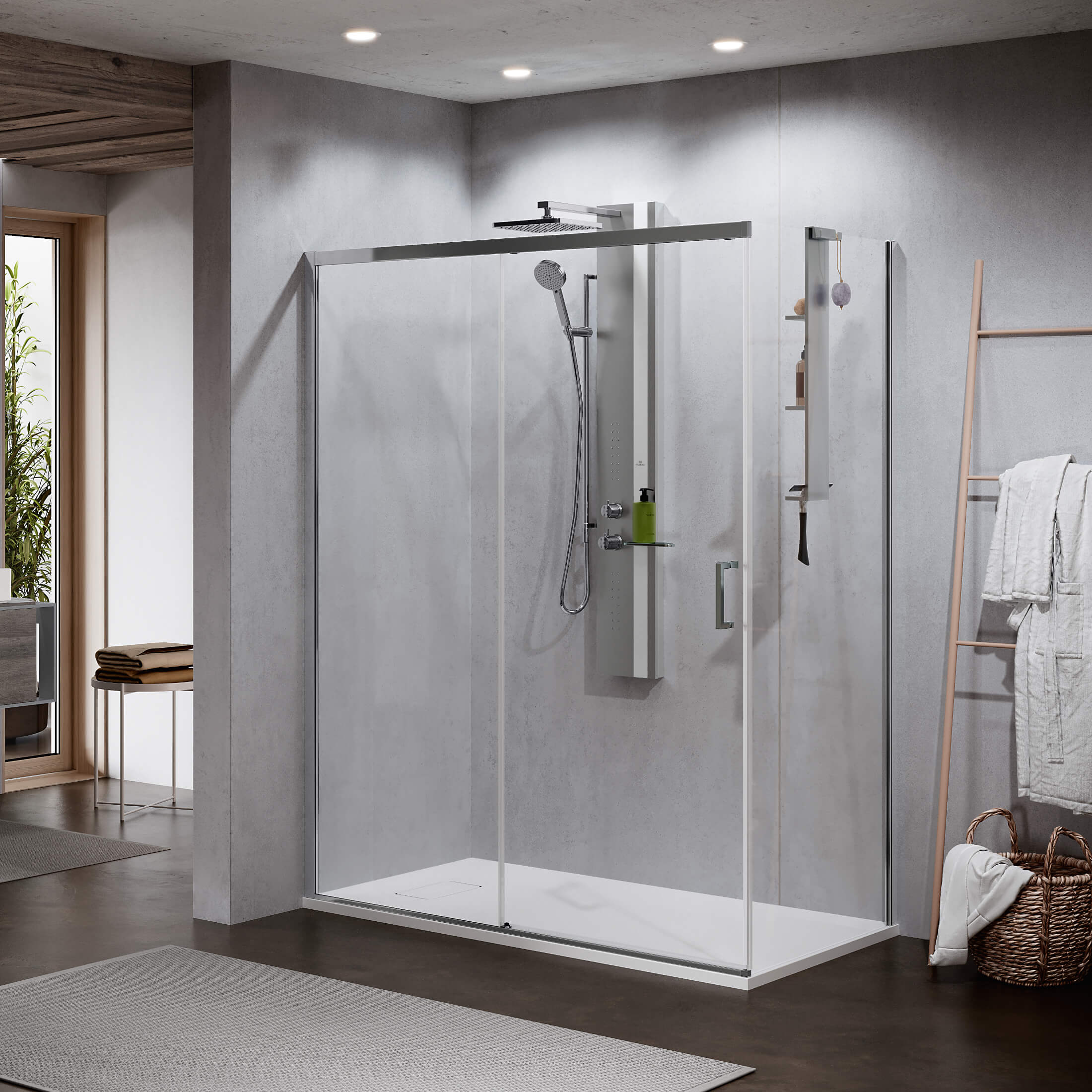 Novellini Zephyros 2.0 Fastvegg for skyvedør 80-100cm Krom / 80cm / Klart glass Novellini Dusjvegg KO-621300080