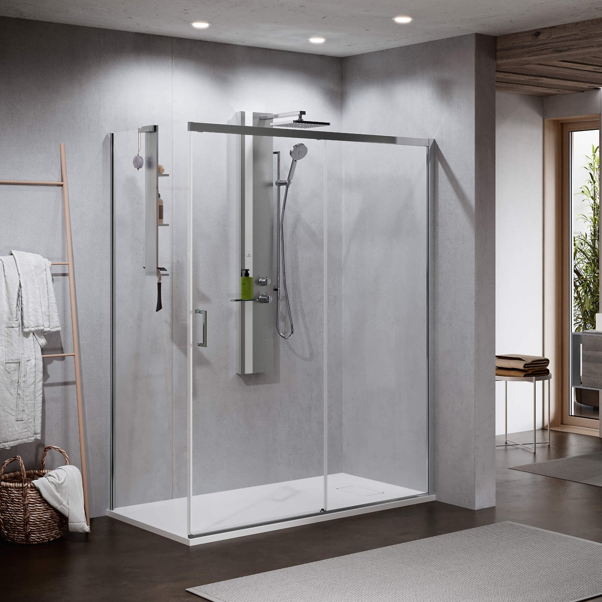 Novellini Zephyros 2.0 Skyvedør 120-160cm Krom / 120cm høyre / Klart glass Novellini Dusjdør KO-621500120H