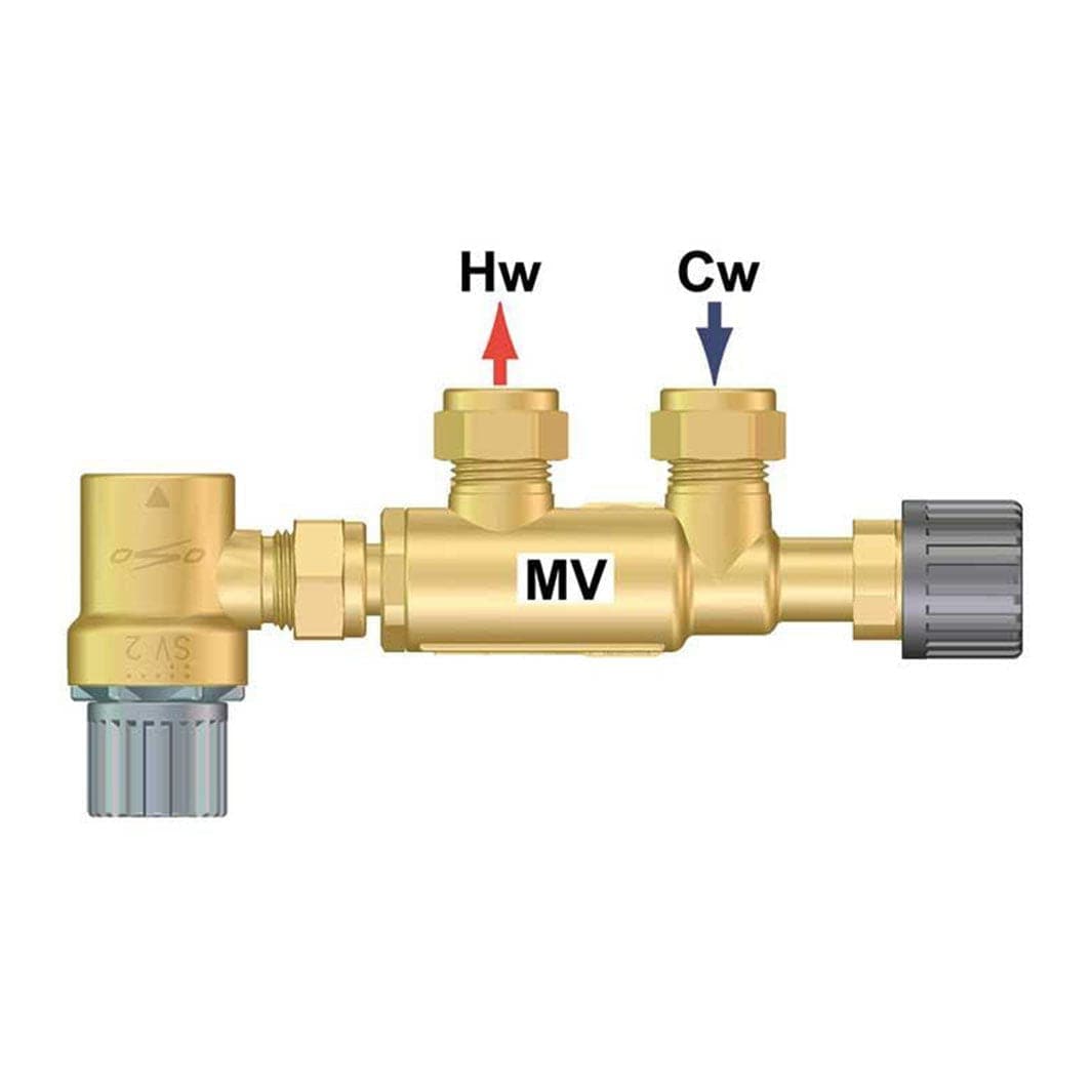 OSO Kombiventil for Toppmontasje - blandeventil og sikkerhetsventil UX22 Kombiventil OSO Hotwater Reservedel varmtvannsbereder AH-8015064
