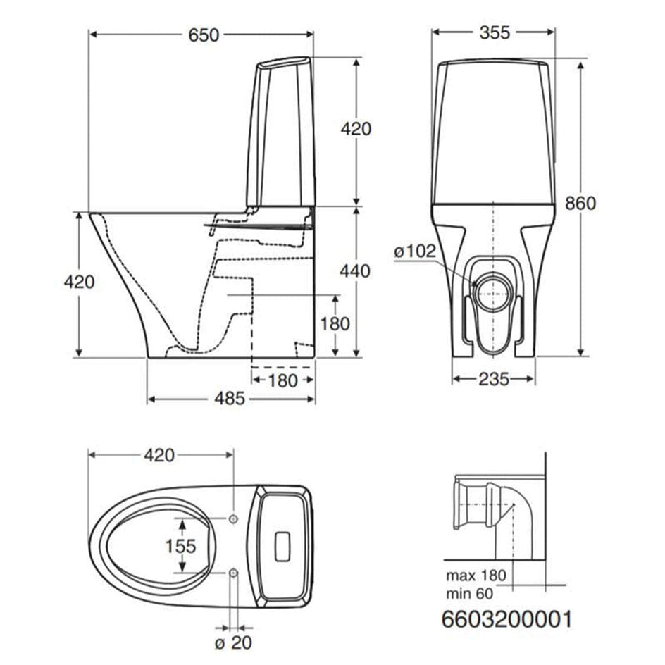 Porsgrund Glow 64 Toalett Rimfree - skjult P-lås (universal) Hvit Porsgrund Gulvstående toalett GE-6002737