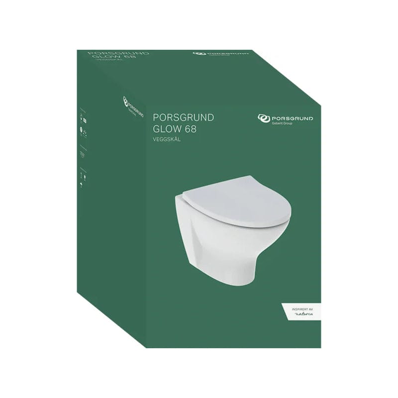 Porsgrund Glow 68 Toalettpakke - vegghengt toalett + sete Hvit Porsgrund Vegghengt toalett GRO-6002816