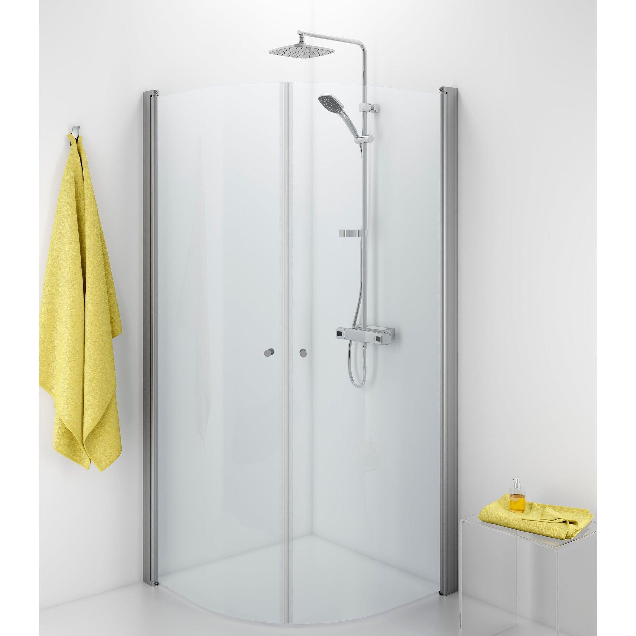 Porsgrund Showerama 10-4 Buet Dusjhjørne Matt aluminium / 90x90cm / Klart glass Porsgrund Dusjhjørne GE-6296735