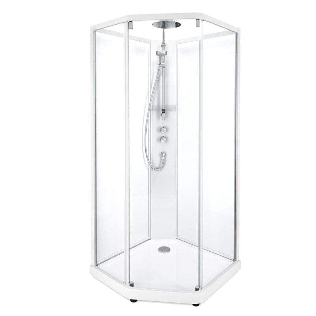 Porsgrund Showerama 10-5 P Dusjkabinett - Pentagonal Hvit Matt / 100x100cm Klart Glass Dusjkabinett