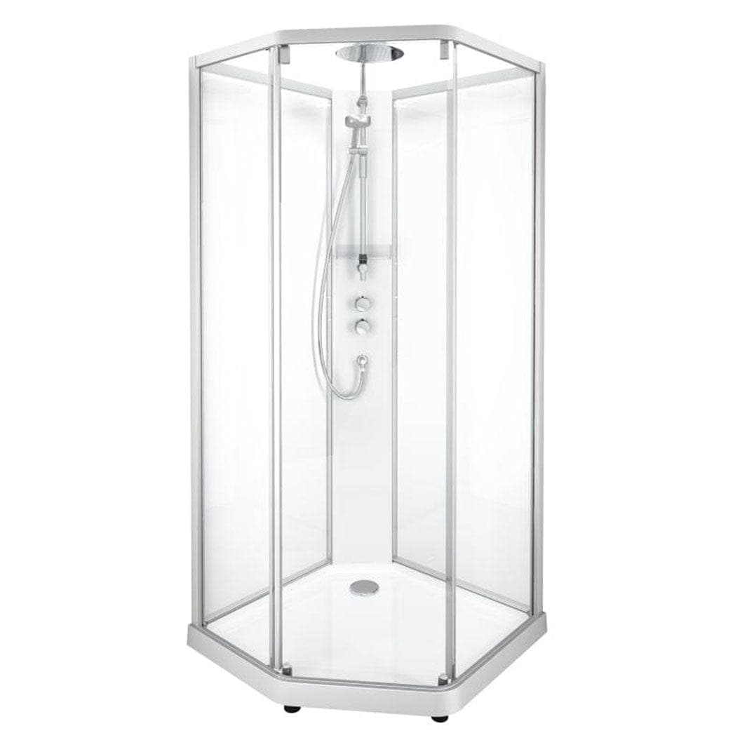 Porsgrund Showerama 10-5 P Dusjkabinett - Pentagonal Matt Aluminium / 100x100cm Klart Glass Dusjkabinett