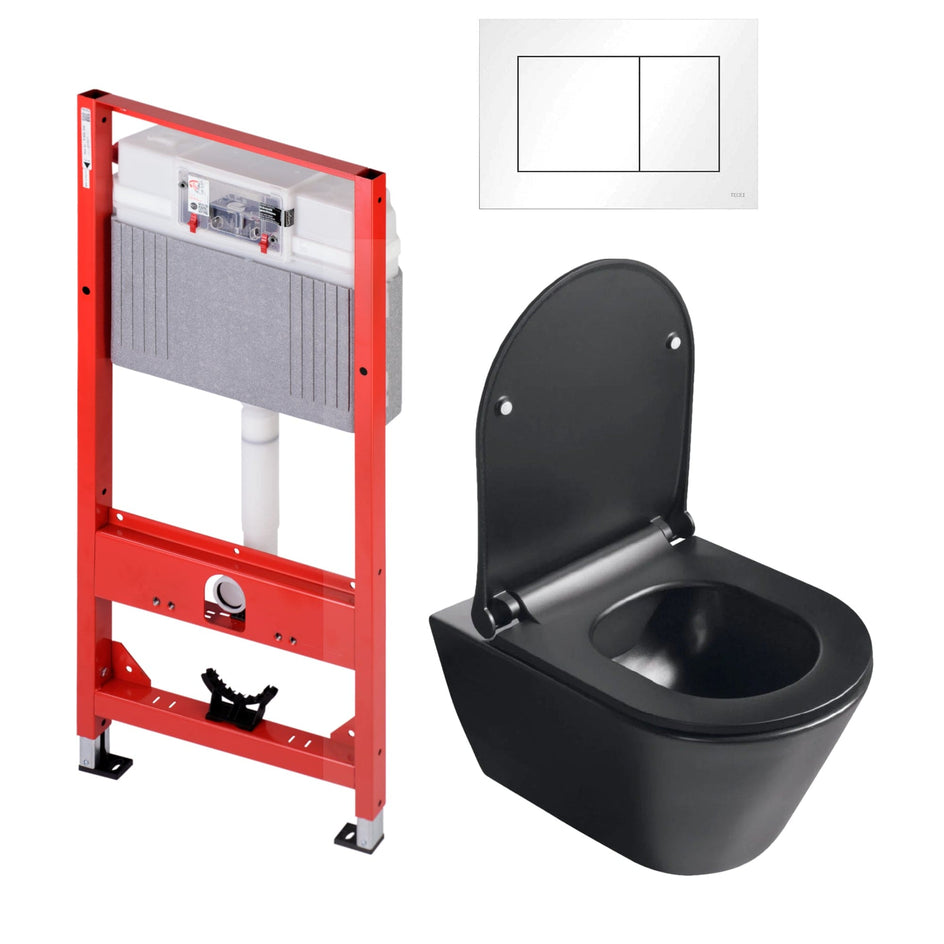 Sanipro Aquaform Toalettpakke: veggskål, soft-close sete og TECE sisterne Svart matt / Hvit Sanipro Toalettpakker BUN-6123045SMH