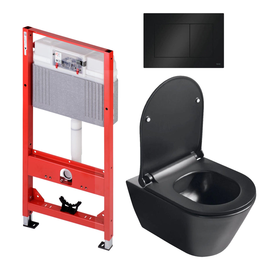 Sanipro Aquaform Toalettpakke: veggskål, soft-close sete og TECE sisterne Svart matt / Svart matt Sanipro Toalettpakker BUN-6123045SMS