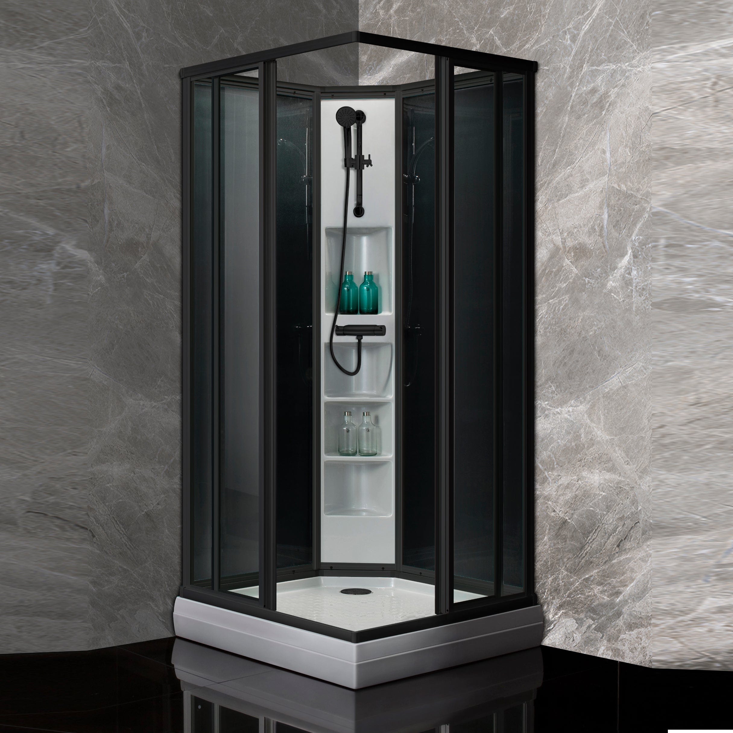 Sanipro Dusjkabinett Firkantet Svart Classic - sotet bakvegger Svart / 80x80cm / Basic svart Sanipro Dusjkabinett SA-10201