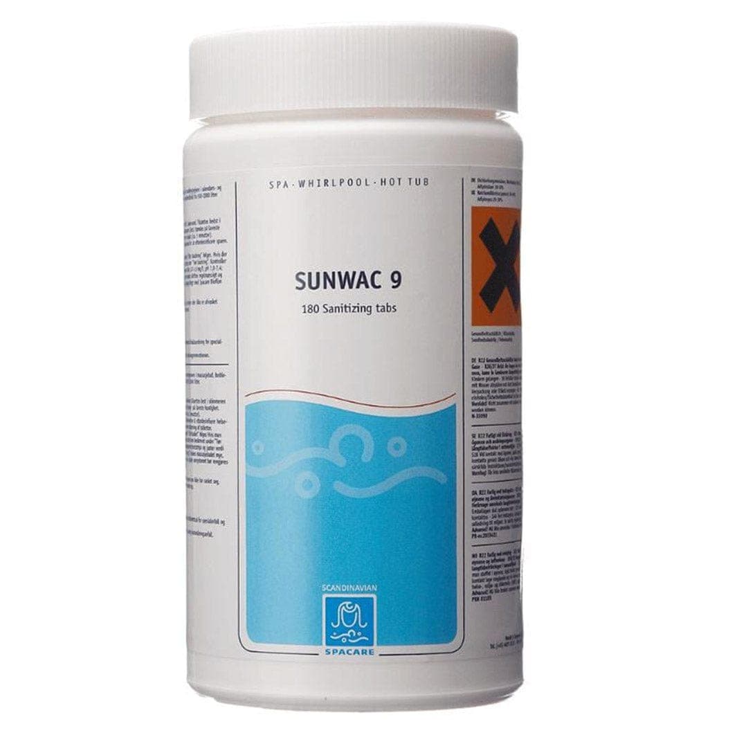 Spacare Sunwac 9 Klortabletter 180stk - for bad 500-1250 Liter Kjemikalier til spabad