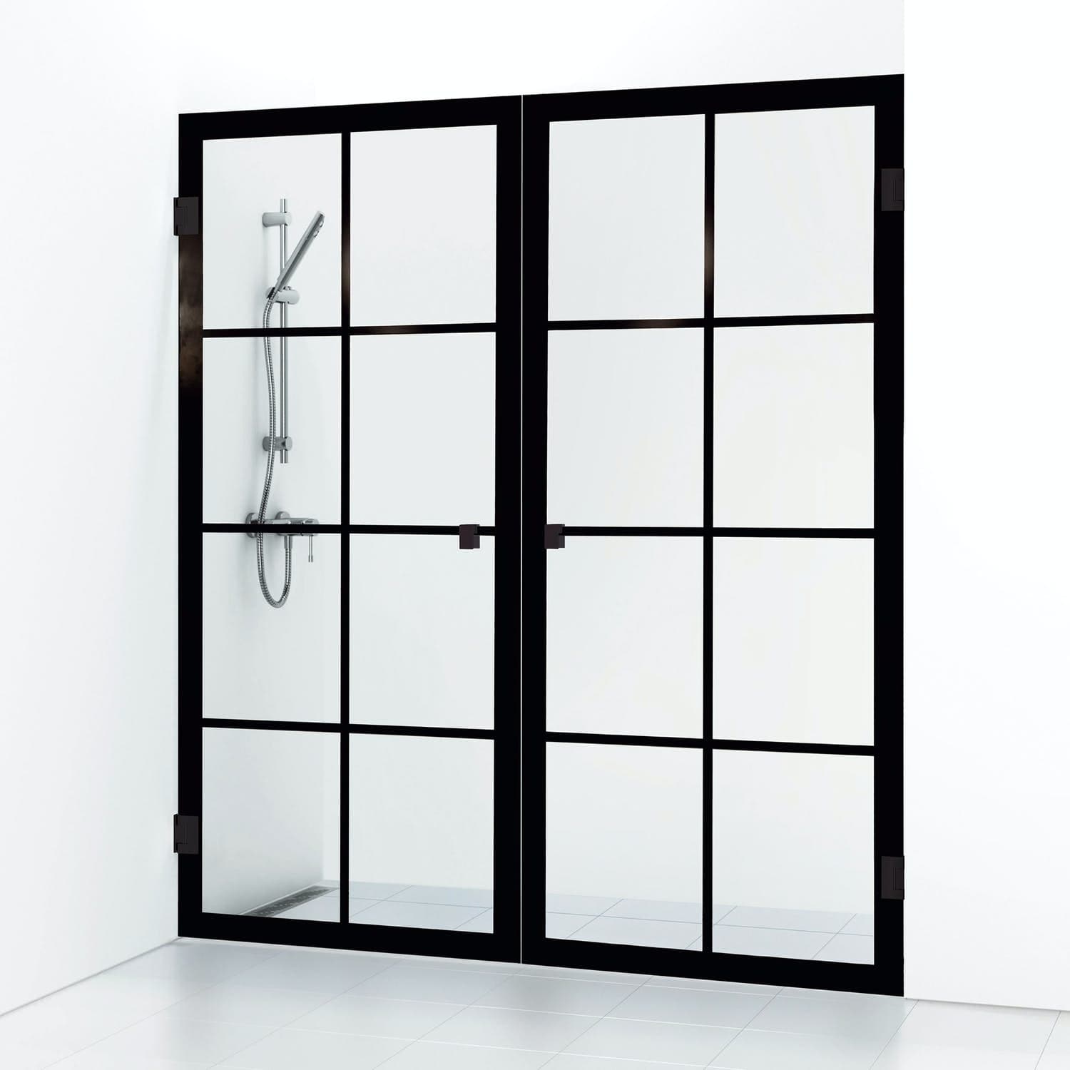 Svedbergs 180° Rista Dusjnisje Dobbel Svart Matt / 156,5cm Klart Glass Dusjnisje