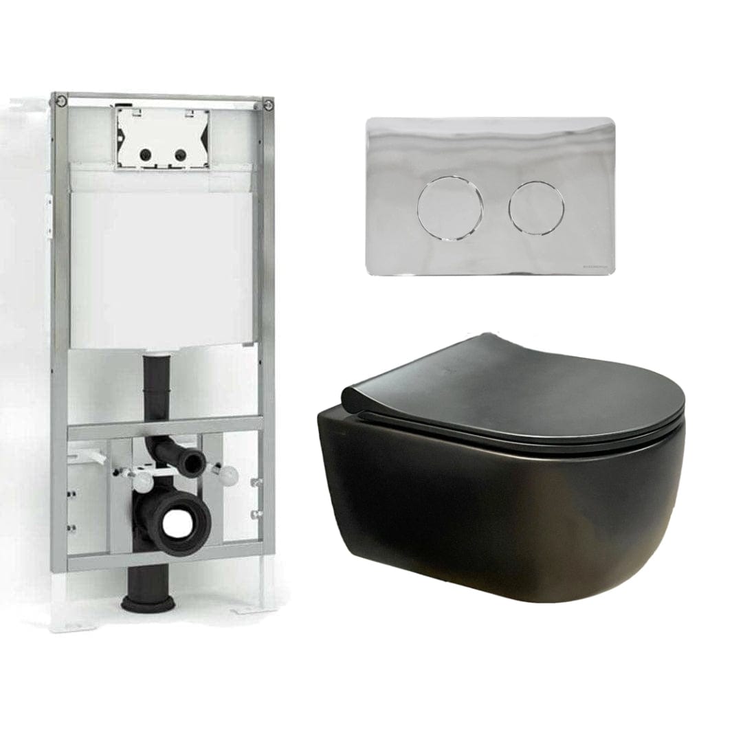 Svedbergs Alta Svart Matt Toalettpakke: veggskål, soft-close sete og sisterne Krom Svedbergs Toalettpakker