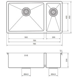 Tapwell TA7040 PVD Kjøkkenvask B78,5xD45cm