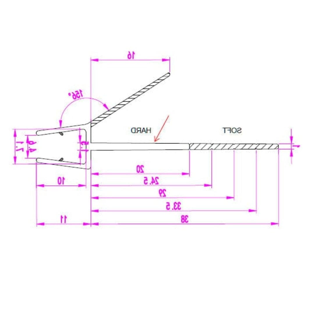 VikingBad Mats Subbelist 38mm Rivbar - Dusjdør Buet Venstre VikingBad Dusjtilbehør VB-111801