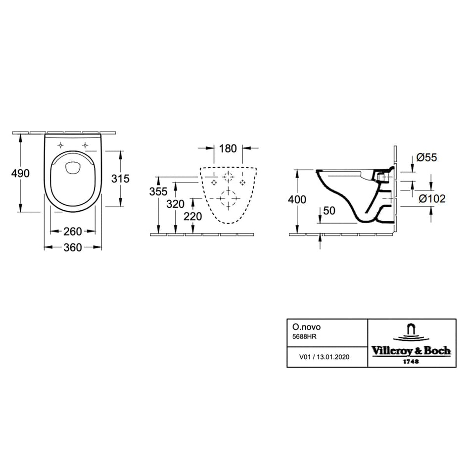 Villeroy & Boch O.novo Compact DF - veggskål og sete Villeroy & Boch Vegghengt toalett VIL-6023625